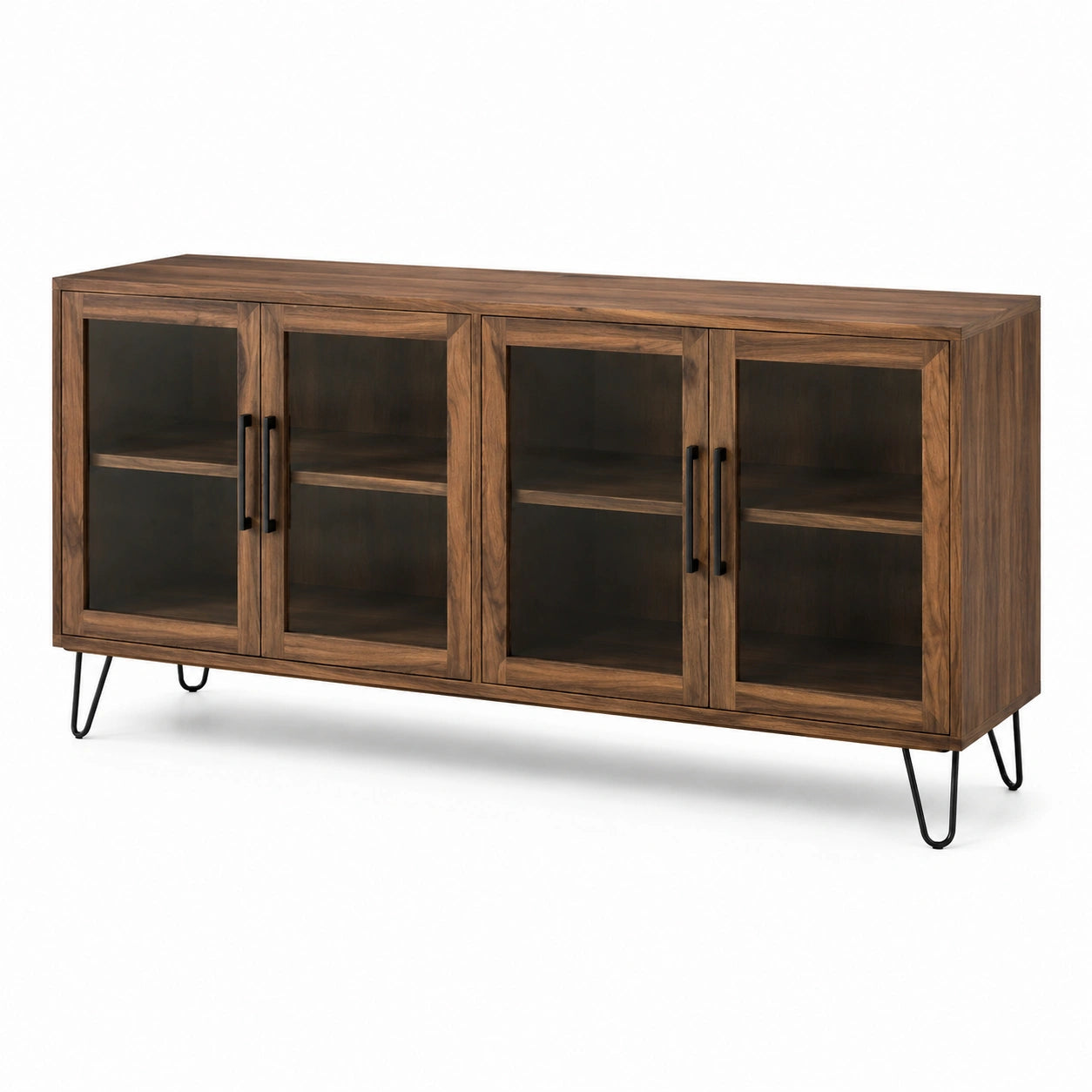 Walnussholz Sideboard mit gehärtetem Glas 180x45x80cm Braun