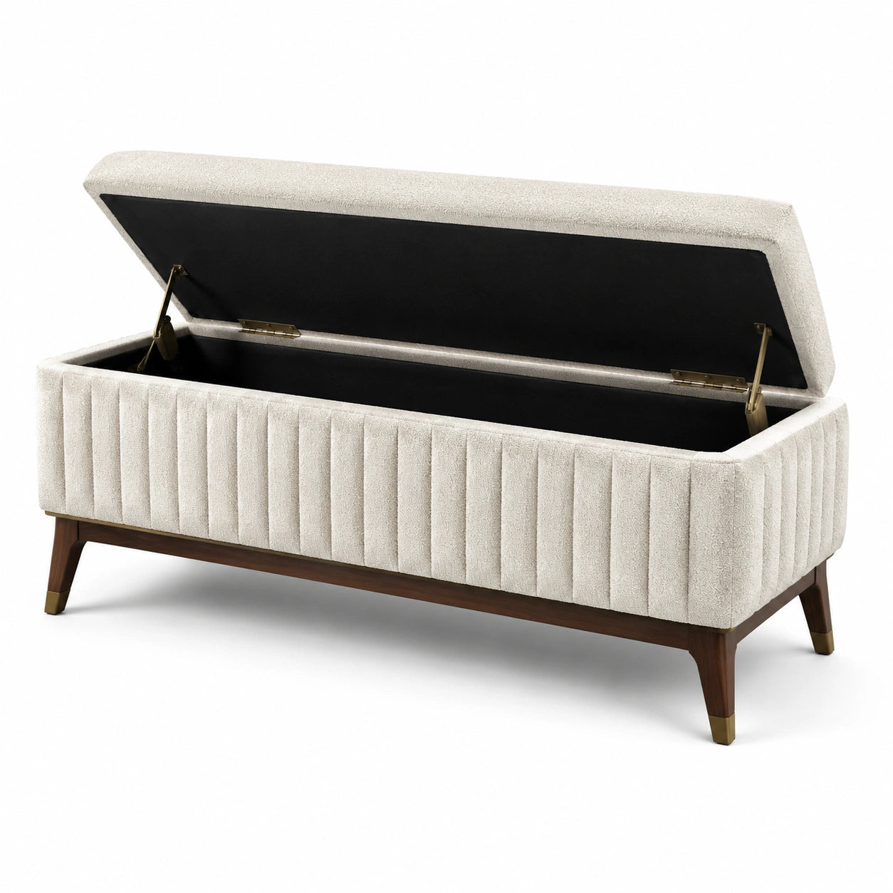 Polsterbank mit Stauraum Polyester Beige Walnussholz