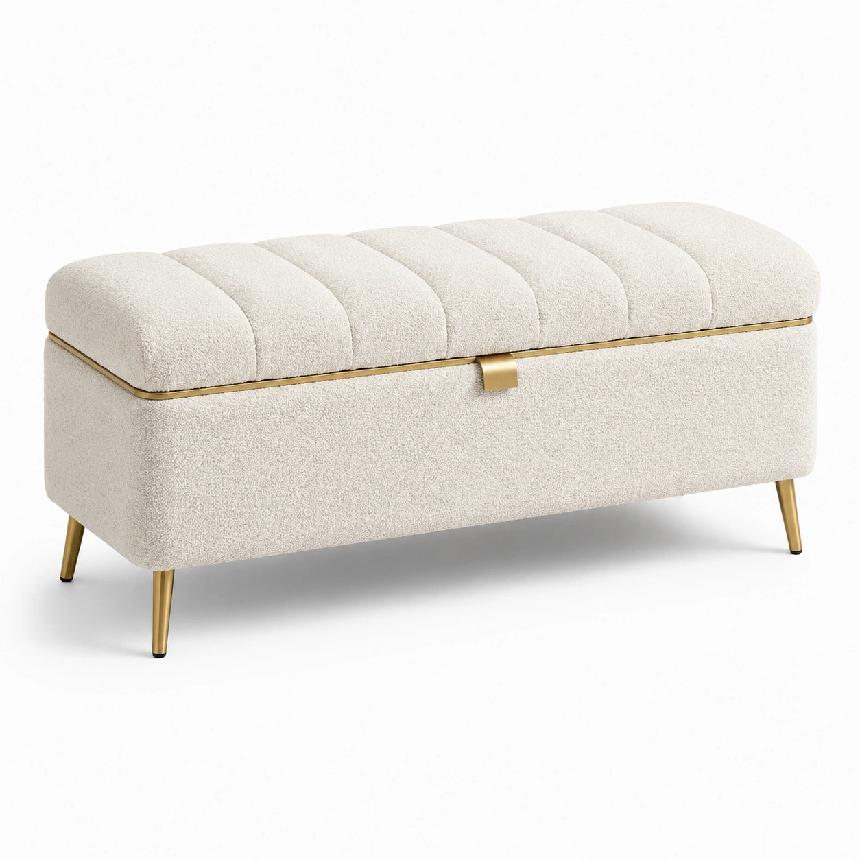 Aufbewahrungsbank Bouclé Stoff Edelstahl Beine Beige