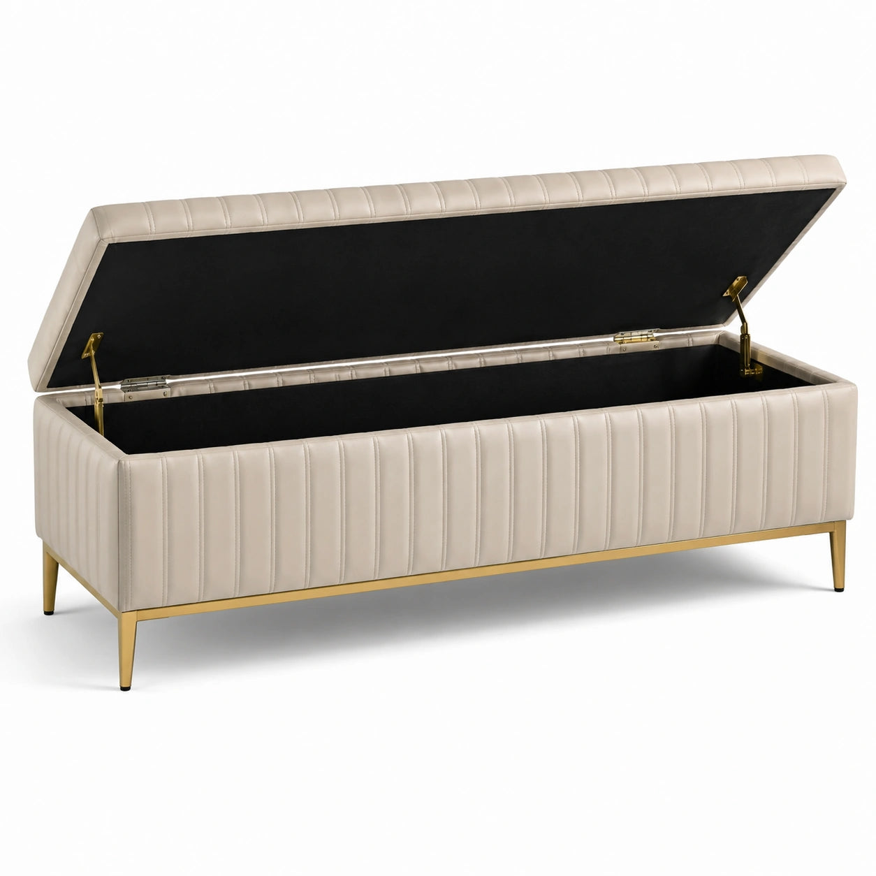 Sitzbank mit Stauraum aus Kunstleder in Beige und Metallbeine