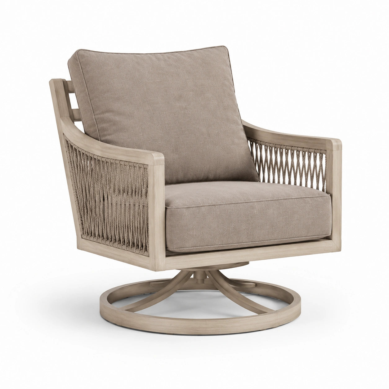 Drehsessel mit Holzrahmen und Polyesterpolsterung, beige