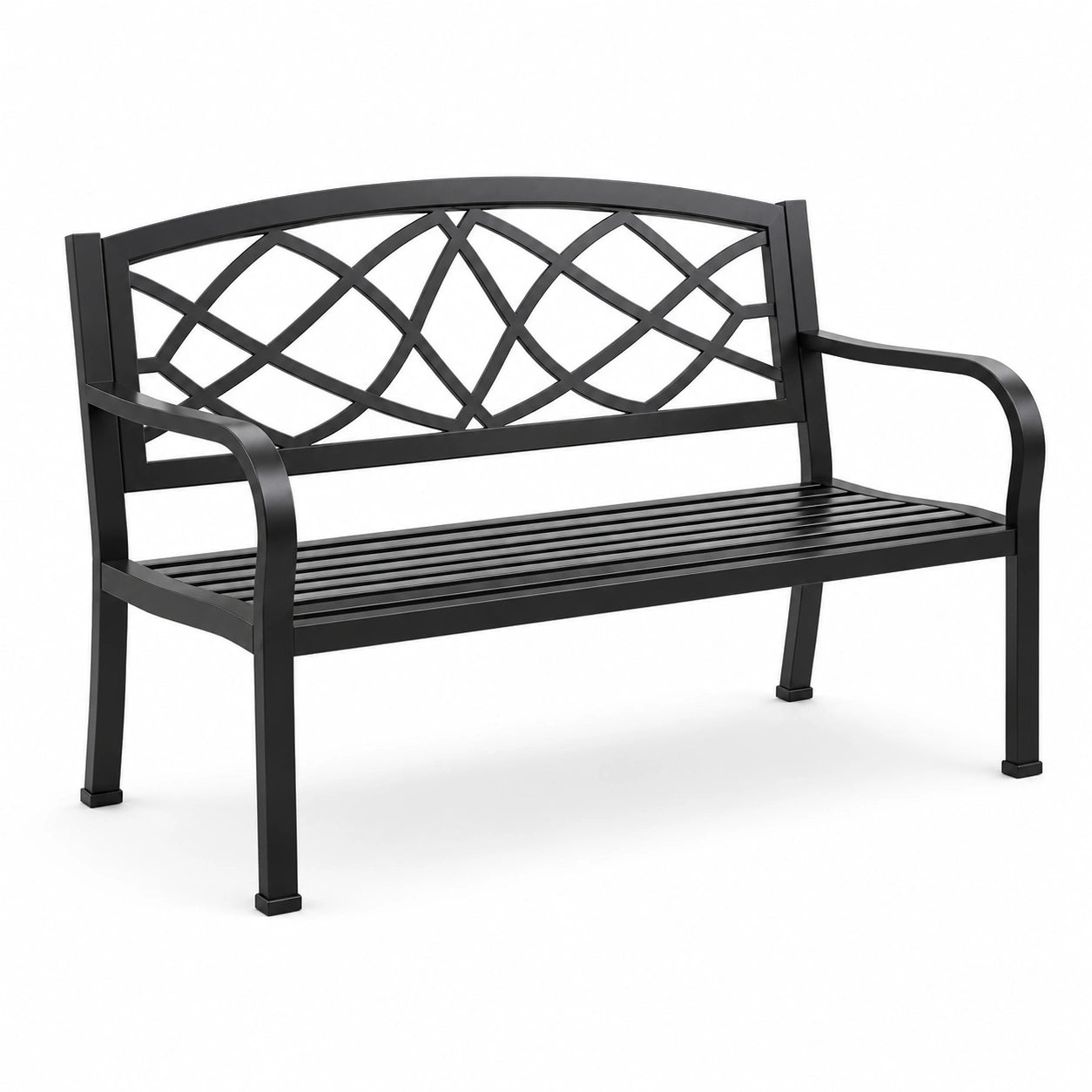 Gartenbank aus Metall mit Armlehnen Schwarz 120x60x80 cm