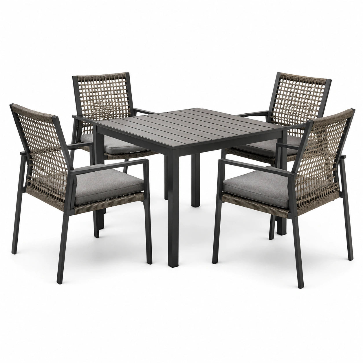 Aluminium Gartenmöbelset mit Tisch und 4 Stühlen, quadratisch, grau