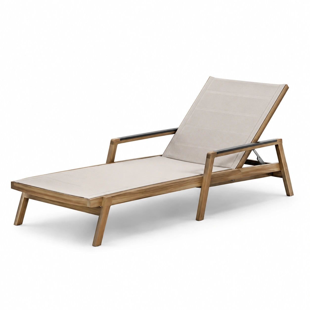 Gartenliege aus Teakholz und Textilene Beige 200x60x35 cm