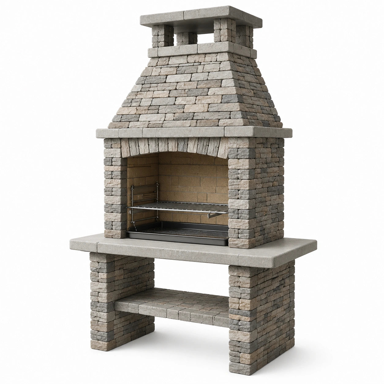 Steingrillkamin mit Edelstahlgrillrost Grau