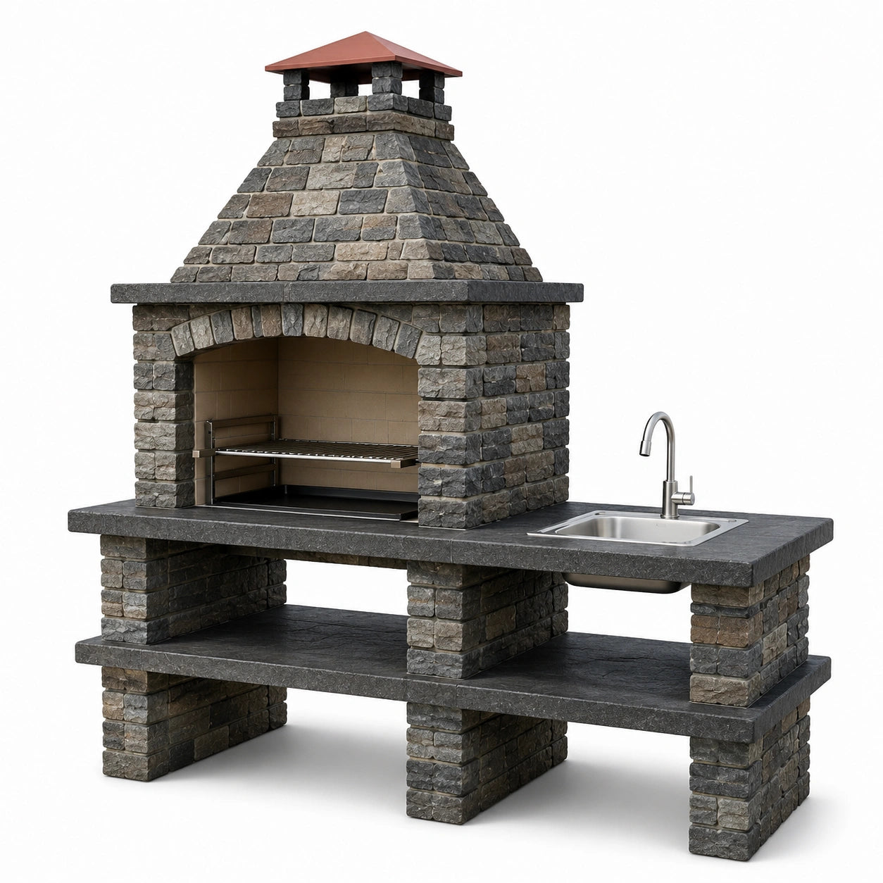 Grillkamin aus Naturstein mit Edelstahlspüle