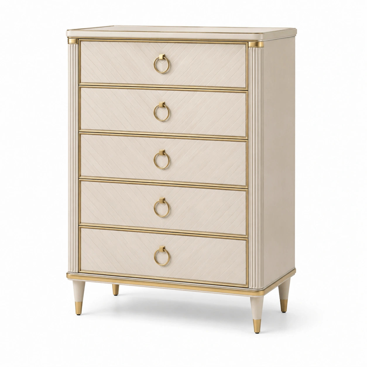 Holz Schubladenschrank mit 5 Schubladen Beige Gold 100 cm Höhe
