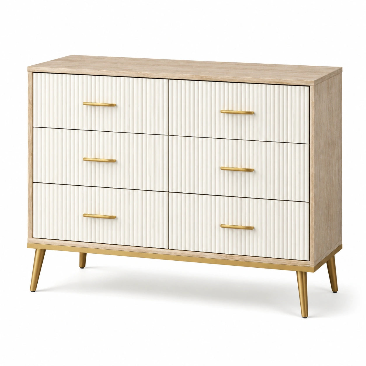 Holz Schubladenschrank mit 6 Schubladen Weiß/Gold 120x40x80 cm