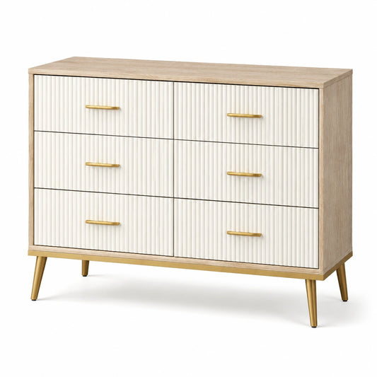 Holz Schubladenschrank mit 6 Schubladen Weiß/Gold 120x40x80 cm