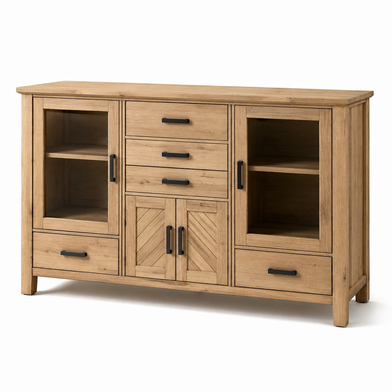 Sideboard aus Eichenholz mit gehärtetem Glas, 150x40x85 cm