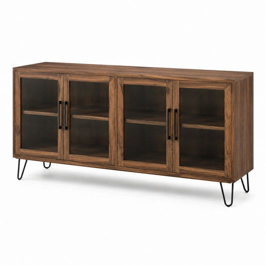Walnussholz Sideboard mit gehärtetem Glas 180x45x80cm Braun