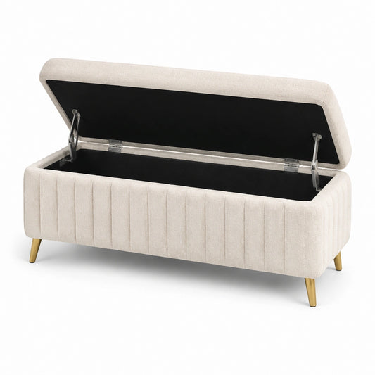 Aufbewahrungsbank Beige mit Stoffbezug und Metallfüßen