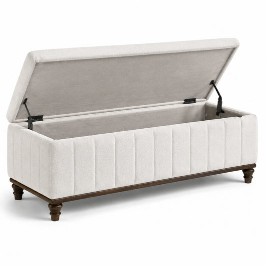 Aufbewahrungsbank Holz Samtstoff Beige 120x45x50cm