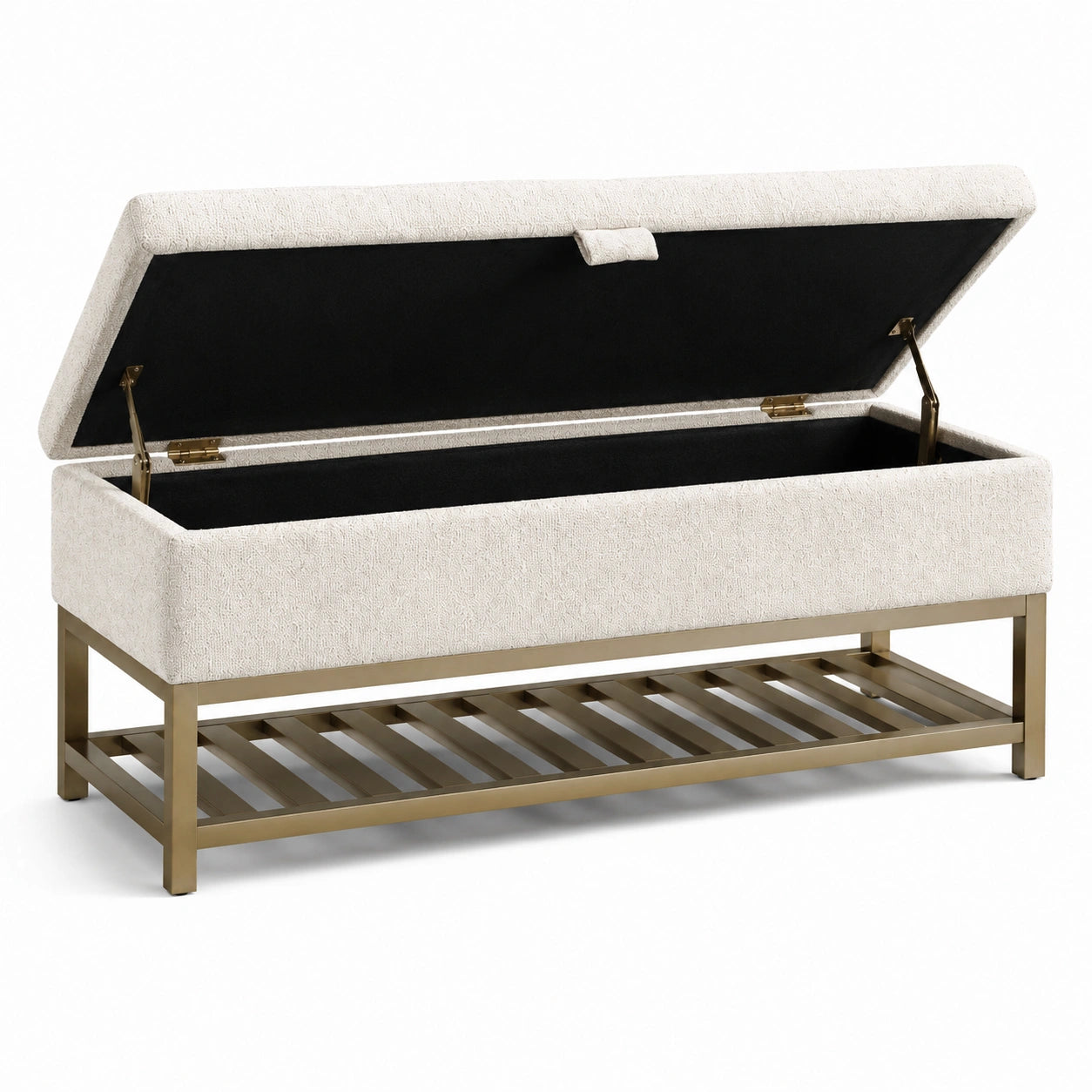 Bank mit Leinenstoffbezug und Metallgestell, Creme, 120 cm