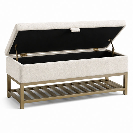 Bank mit Leinenstoffbezug und Metallgestell, Creme, 120 cm