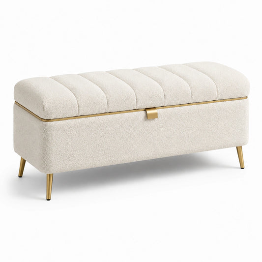 Aufbewahrungsbank Bouclé Stoff Edelstahl Beine Beige