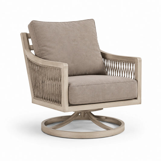 Drehsessel mit Holzrahmen und Polyesterpolsterung, beige