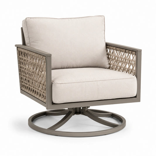 Drehsessel aus Aluminium mit Polyester Kissen, Beige