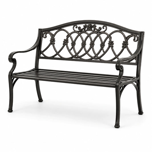 Gartenbank aus Gusseisen mit floralem Muster 127 cm Schwarz