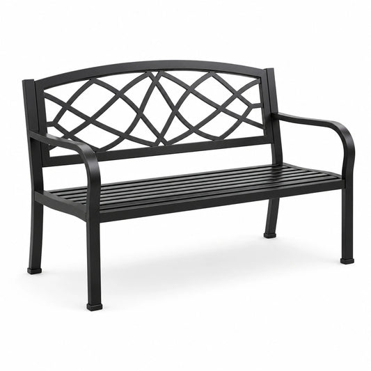 Gartenbank aus Metall mit Armlehnen Schwarz 120x60x80 cm