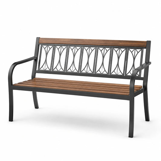 Gartenbank aus Holz und Metall Schwarz/Braun 126cm