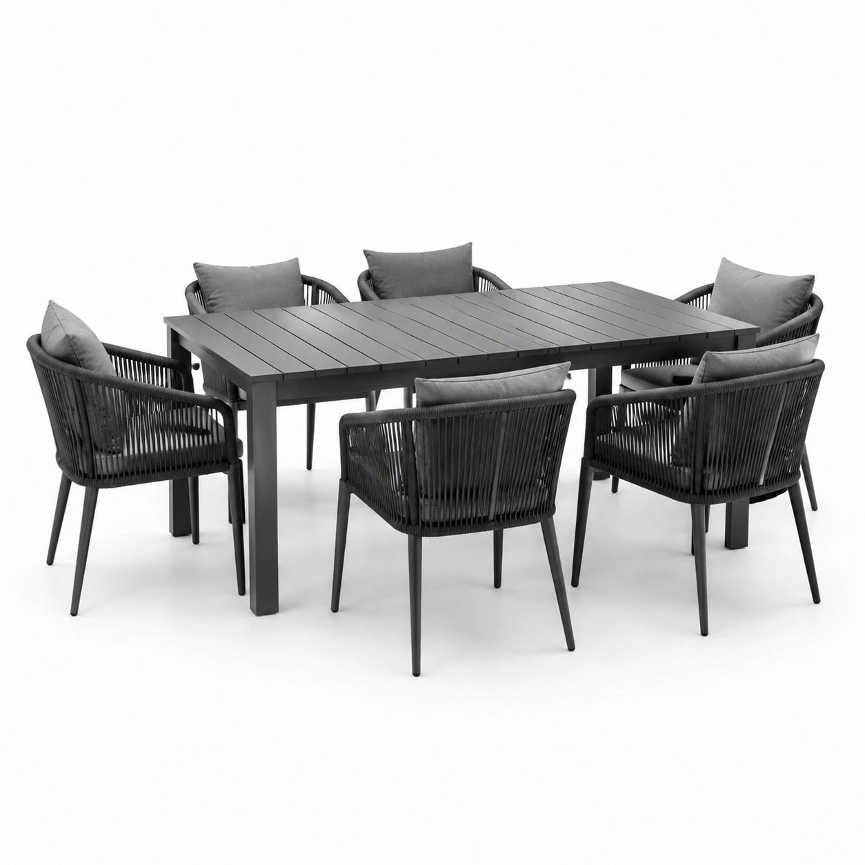 Aluminium Garten-Essgruppe mit Stühlen und Tisch in Dunkelgrau