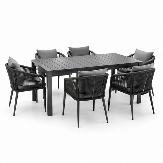 Aluminium Garten-Essgruppe mit Stühlen und Tisch in Dunkelgrau