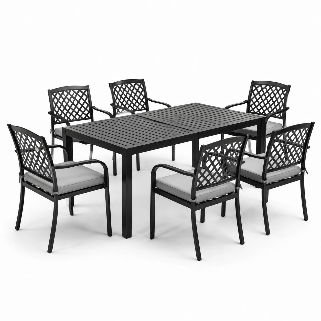 7-teilige Garten-Essgruppe aus Aluminium in Schwarz