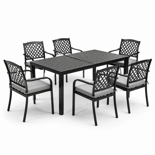 7-teilige Garten-Essgruppe aus Aluminium in Schwarz