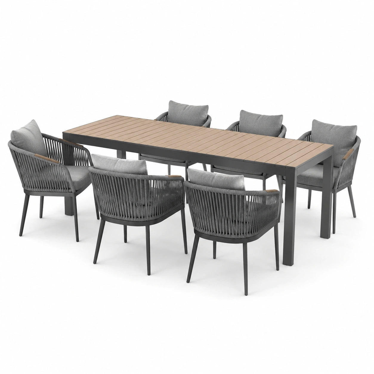 Garten-Essgruppe aus Aluminium mit Polywood Tisch und 6 Stühlen in Grau