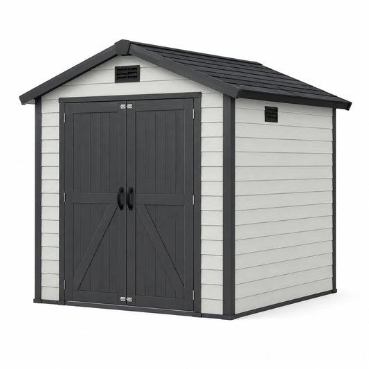 Kunststoff Gartenhaus mit Doppelwand 185x152x226 cm Grau und Weiß