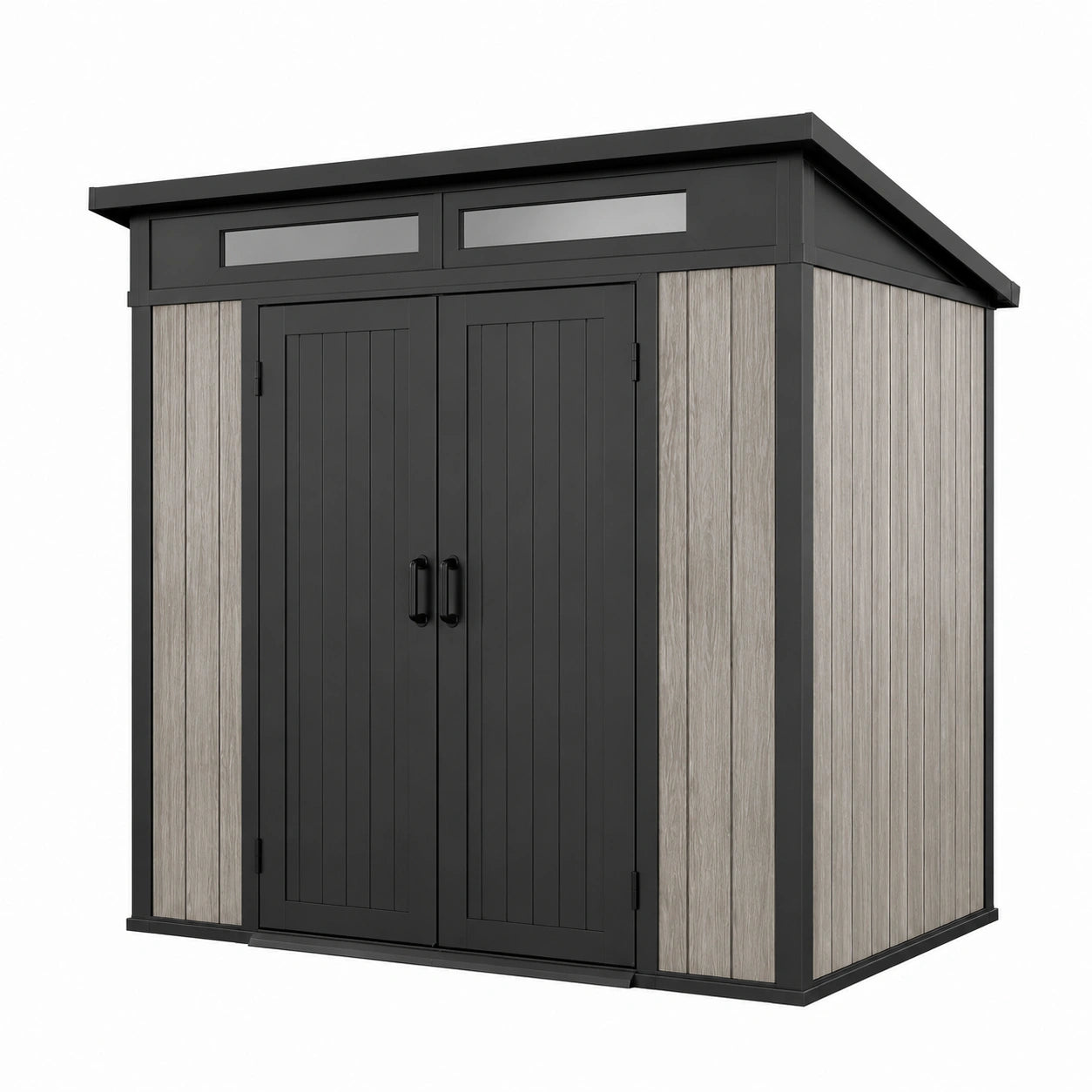 Gartenhaus aus Holzoptik und Metall Schwarz/Grau 250x180 cm