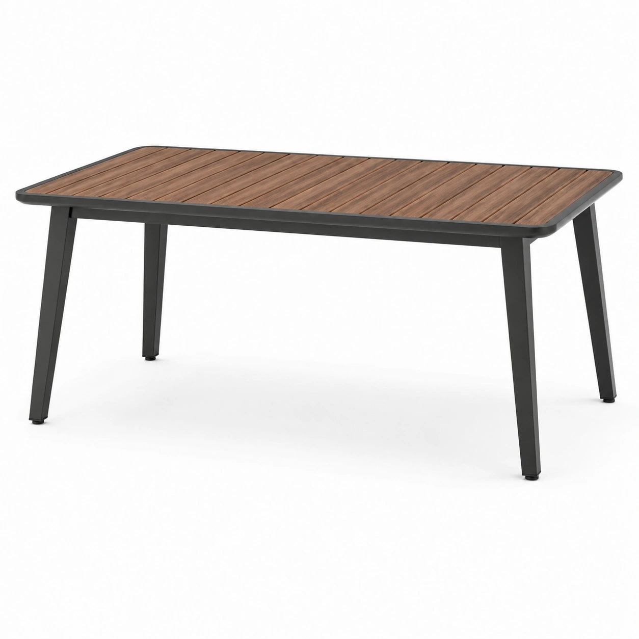 Gartentisch aus Aluminium mit Tischplatte aus Kunststoff in Holzoptik 150x90x75 cm Braun/Schwarz